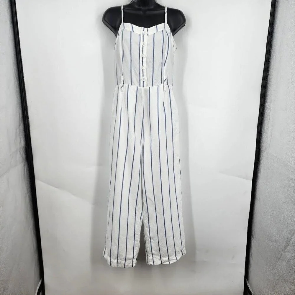 Rails Happer Linen Jumpsuit in Prato Stripe White Blue *No Belt* Size S